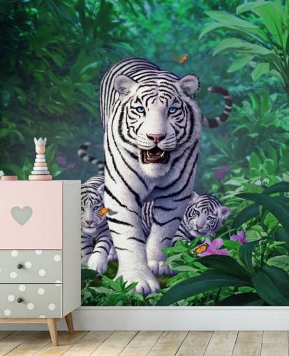 Hvit Tiger og Cubs Veggmaleri