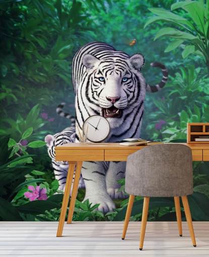 White Tiger and Cubs Wall Mural
