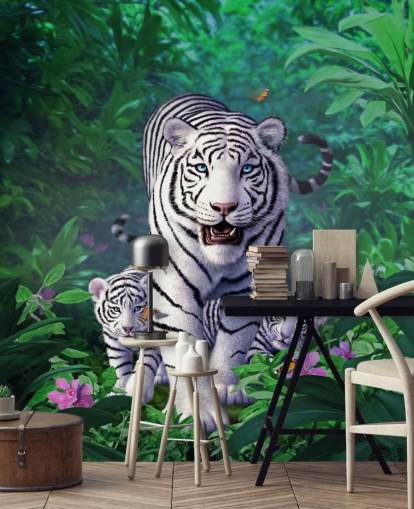 White Tiger and Cubs Wall Mural
