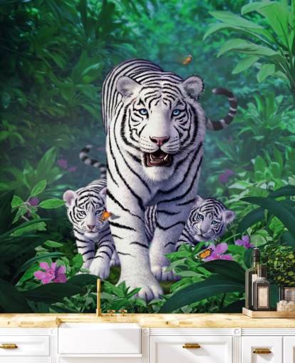 White Tiger and Cubs Wall Mural White Tiger and Cubs Wall Mural