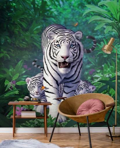 White Tiger and Cubs Wall Mural