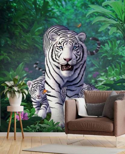 Weißer Tiger und Junge Fototapete