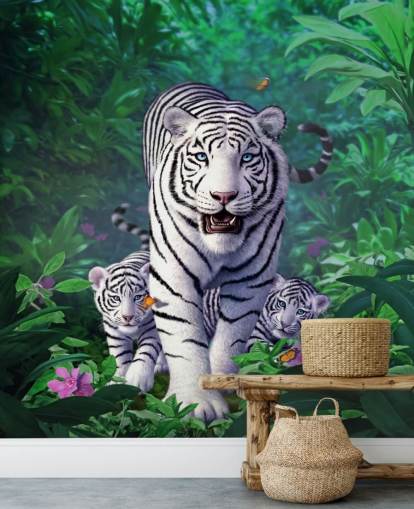White Tiger and Cubs Wall Mural
