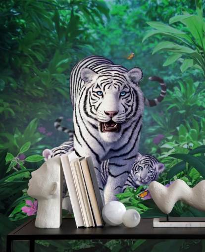 White Tiger and Cubs Wall Mural