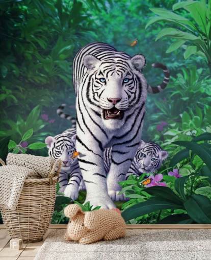 Hvid Tiger og Cubs Vægmaleri