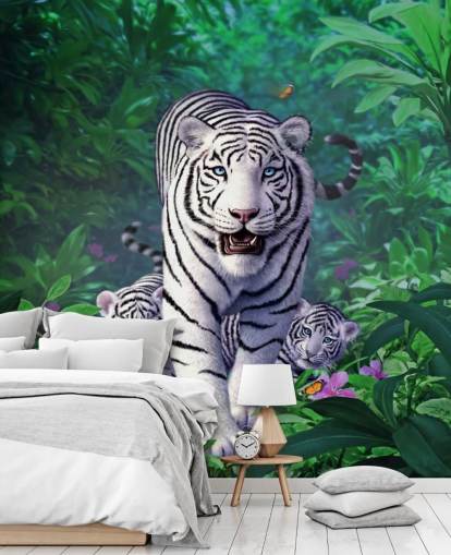 White Tiger and Cubs Wall Mural White Tiger and Cubs Wall Mural