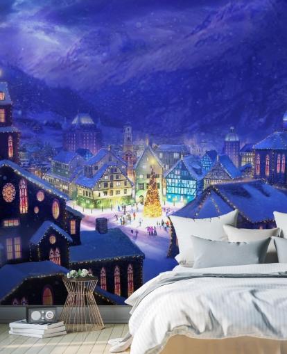 Snöig Fantasy Christmas Town Bakgrund