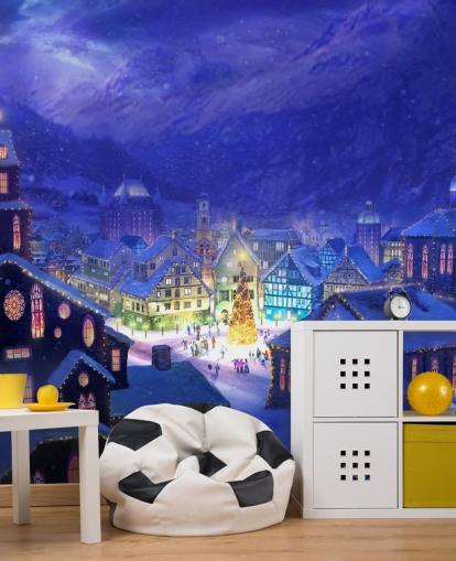 Snowy Fantasy Christmas Town Wallpaper