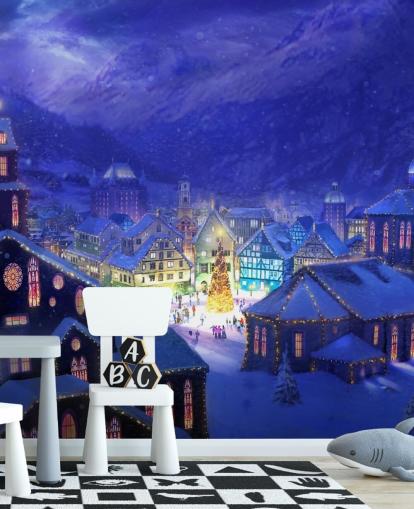 Snöig Fantasy Christmas Town Bakgrund