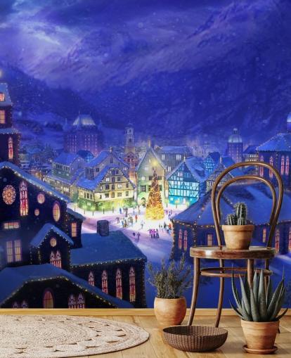 Carta da parati Snowy Fantasy Christmas Town Carta da parati Snowy Fantasy Christmas Town