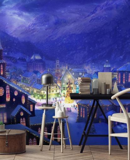 Carta da parati Snowy Fantasy Christmas Town Carta da parati Snowy Fantasy Christmas Town