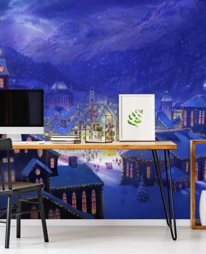 Snowy Fantasy Kerststad behang
