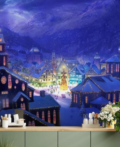 Snöig Fantasy Christmas Town Bakgrund