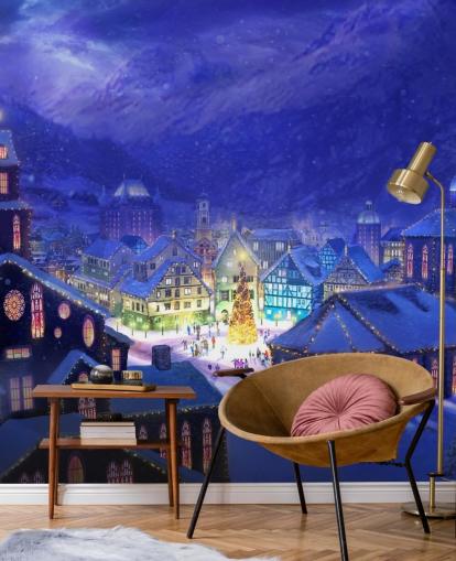Snowy Fantasy Christmas Town Wallpaper