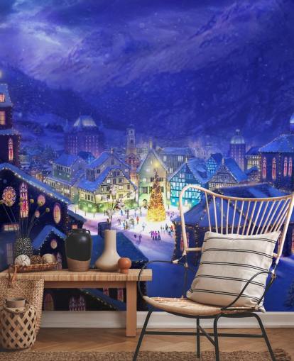 Snowy Fantasy Christmas Town Wallpaper