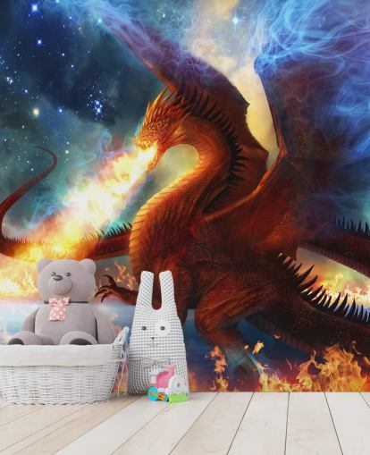 Red Dragon and Fire Fantasy Wallpaper