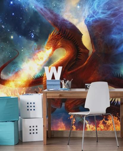 Red Drache und Feuer Fantasy Wallpaper