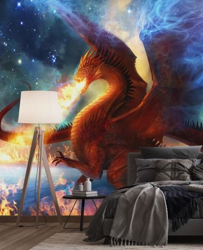 Red Dragon and Fire Fantasy Wallpaper