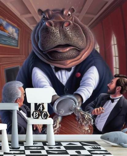 Painted Hippo Wall Mural