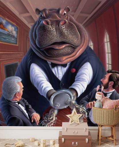 Painted Hippo Wall Mural