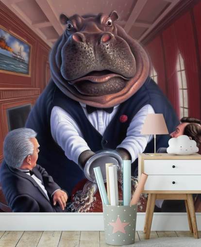 Painted Hippo Wall Mural