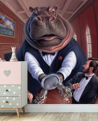 Painted Hippo Wall Mural Painted Hippo Wall Mural