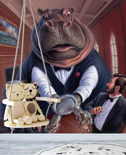 Painted Hippo Wall Mural Painted Hippo Wall Mural