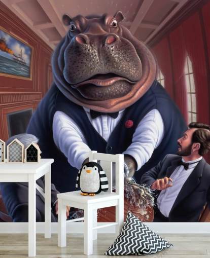 Painted Hippo Wall Mural