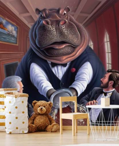 Gemaltes Nilpferd Wandgemälde Gemaltes Nilpferd Wandgemälde