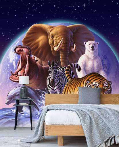 Mural de montagem de elefantes e outros animais