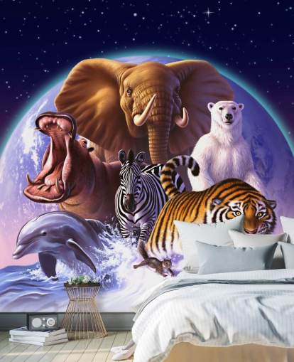 Mural de montaje de elefantes y otros animales