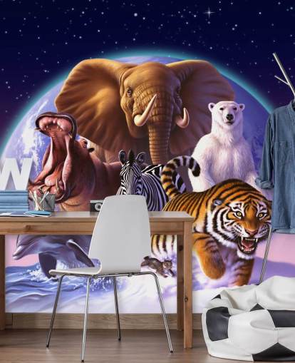 Decorazione murale con elefanti e altri animali