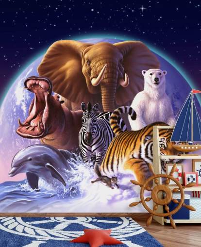 Elefant och andra djur Montage Väggmålning