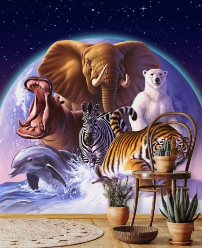 Elephant and Other Animals Montage Mural