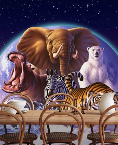 Mural de montaje de elefantes y otros animales