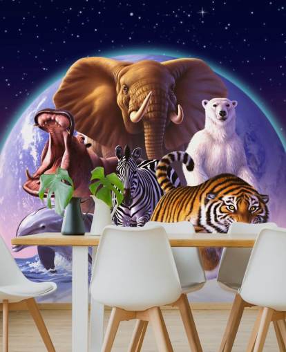 Elephant and Other Animals Montage Mural