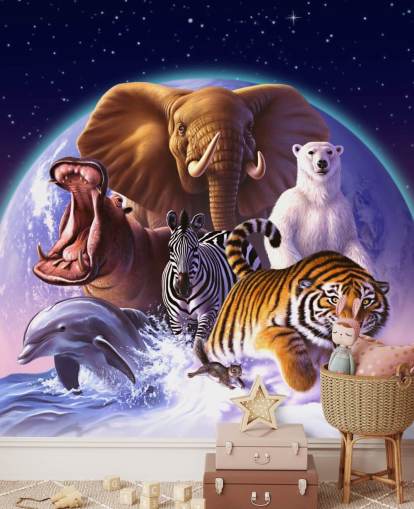 Mural de montaje de elefantes y otros animales