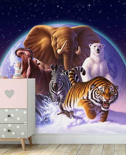 Elephant and Other Animals Montage Mural