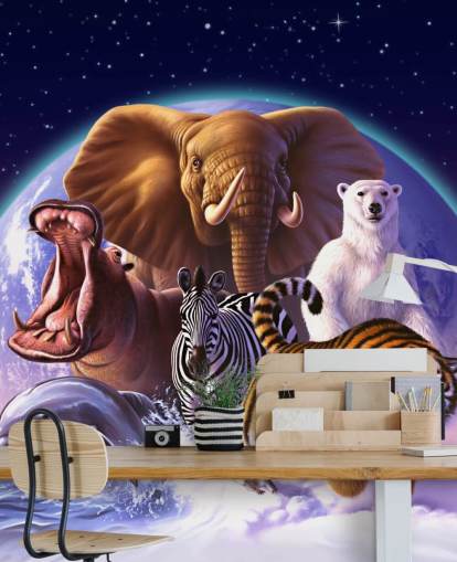 Mural de montagem de elefantes e outros animais Mural de montagem de elefantes e outros animais