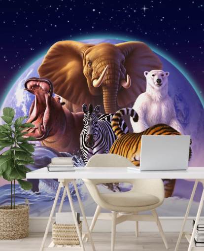 Mural de montagem de elefantes e outros animais
