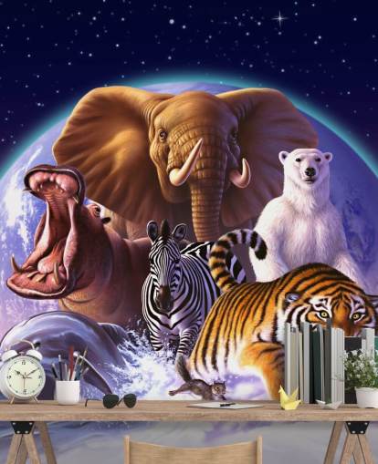 Elephant and Other Animals Montage Mural