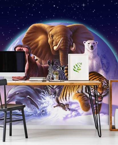 Mural de montagem de elefantes e outros animais