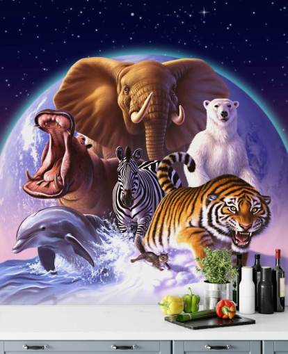 Mural de montaje de elefantes y otros animales