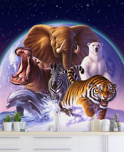 Mural de montagem de elefantes e outros animais