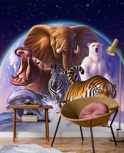 Elephant and Other Animals Montage Mural