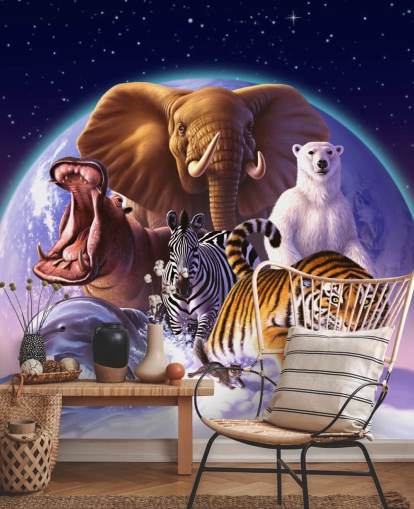 Montage-Wandbild „Elefant und andere Tiere“