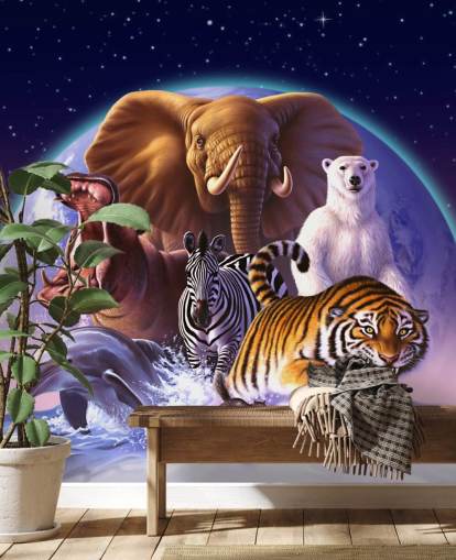 Montage-Wandbild „Elefant und andere Tiere“