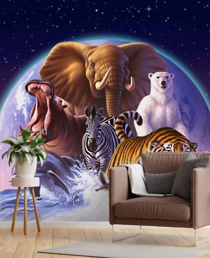 Elephant and Other Animals Montage Mural