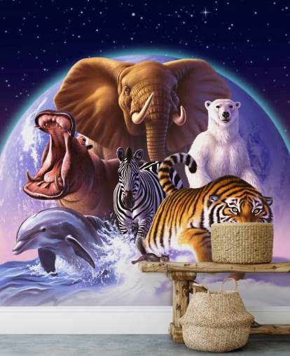 Mural de montaje de elefantes y otros animales