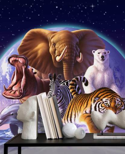 Elefant och andra djur Montage Väggmålning Elefant och andra djur Montage Väggmålning